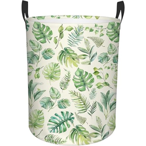 Green Laundry Hamper Boys Kids Baby, Collapsible Nursery Laundry Basket for Bedroom, Round Waterproof Storage Bin with Handles for Toys, Storage Basket for Bathroom, Nursery Room Decor, 13.8x17.7in