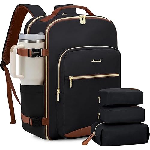 LOVEVOOK 40L Travel Backpack for Women & Men, Large Carry on Backpack for Airplanes with 3 Packing Cubes, TSA Personal Item Travel Bag fits 17" Laptop, Waterproof Travel Essentials Airline Approved
