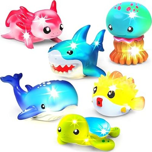 Tub Works® Under the Sea™ Light Up Bath Toys, 6 Pack | Water-Activated Light Up Toys Flash & Change Color | Easy-Grip Baby & Toddler Bath Toys | Sensory Bathtub Toys with Bath Lights for Kids Bath