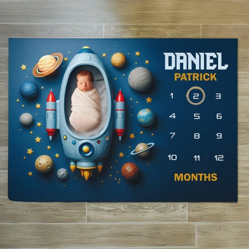 Space Milestone Blanket, Monthly Baby Blanket, Personalized Baby Blanket Boy, Space Baby Blanket, Spaceship, Astronaut and World, Baby Space