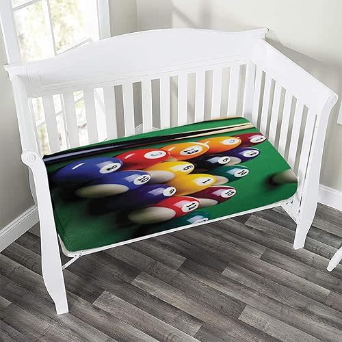 Decorative Crib Sheet,Manly Decor Fitted Microfiber Baby & Toddler Universal Crib Sheets,28"x 52"x 8",Billiard Pool Balls Arrangement Snooker Print Crib Sheet Set, for Standard Crib Mattresses
