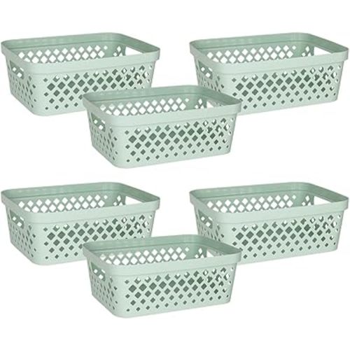 Glad Plastic Storage Basket Set, Value Pack of 6 | Open Storage Bins for Shelves, Bathroom, Pantry, Closet | Nesting Organizer Boxes with Handles, 2 Gallon, Sage