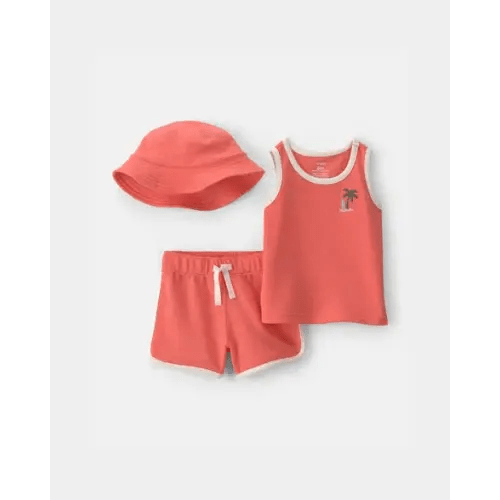 (6M) Baby Boy 3-Piece Palm Tree Top & Short Set - Coral | Carter's