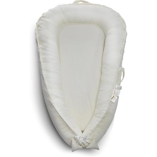 Infant Lounger - Baby Lounger for Newborn,Dutch Velvet Surface & 100% Cotton 0-24 Months Breathable Soft Baby Nest,Adjustable Portable Infant Lounger Cover,Crib for Home & Travel,White Beige
