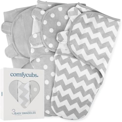 Swaddle Blankets for Baby Girl & Boy 3 Pack Sleep Sack Velcro by Comfy Cubs (Large 3-6 Months, Gray)