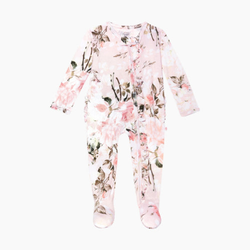 Posh Peanut Footie Ruffled Zippered One Piece - Vintage Rose Pink, 0-3 Months
