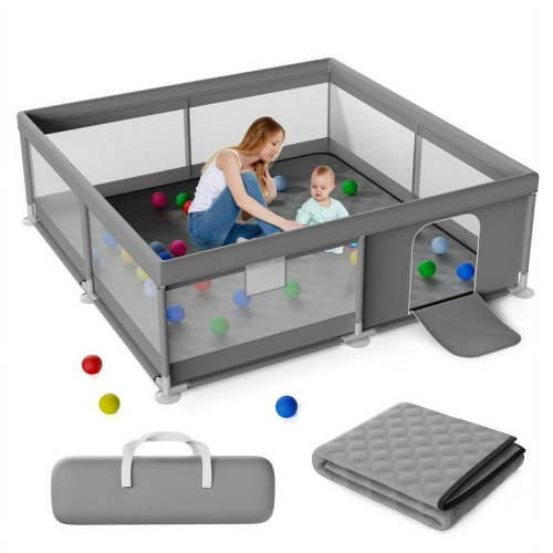 TEAYINGDE Baby Playpen Large Play Yard Fence With Mat for Toddlers, 50"x50" Gray