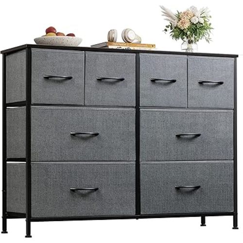 WLIVE Dresser for Bedroom with 8 Drawers, Wide Fabric Dresser for Storage and Organization, Chest of Drawers, Dressers for Living Room, Closet, Hallway, Dark Grey