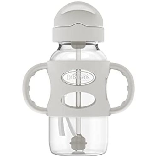 Dr. Brown's Wide-Neck Sippy Straw Bottle with Handles, Grey, 9 Ounce