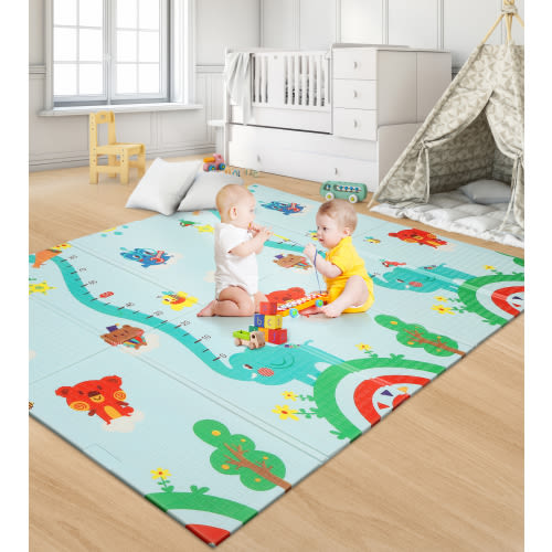 RELOIVE Foldable Baby Play Mat,Reversible Foam Playmat for Floor,79x59 in Large Waterproof Anti-Slip Activity Playmats with Travel Bag for Babies,Toddlers, Infants