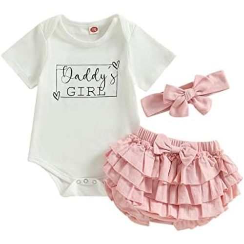 Newborn Baby Girl Clothes Romper and Shorts Set Daddy's Girl Toddler Outfits with Headband Summer 3Pcs Sets