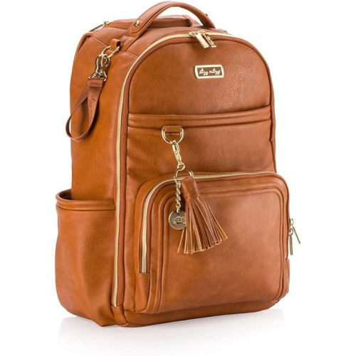 Itzy Ritzy Diaper Bag Backpack – Large Capacity Boss Plus Baby Backpack Diaper Bag Featuring 19 Pockets, Changing Pad, Stroller Clips, and Comfortable Backpack Straps, Cognac