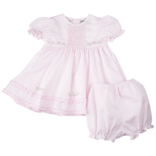 Honeycomb Smocked Ruffle Dress Pink