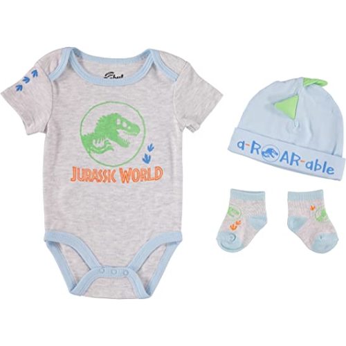 Jurassic World baby-boys Baby Boys Clothes 3-piece Set With Bodysuit, Socks, and Hat