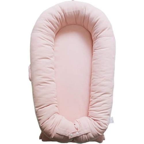 Deluxe Infant Lounger, Baby Nest Cover for Baby Girls & Boys, Newborn Essentials for Baby 0-12 Months, 100% Cotton, Portable Travel Bed (Corduroy Cotton, Mistyrose)