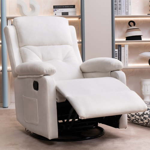 Sailvan Swivel Rocker Recliner Chair for Adults, Glider Nursery Recliner Chairs Accent Chair with Comfy Fabric, Lumbar Support & Overstuffed Arms for Living Room & Home Teatre, Beige