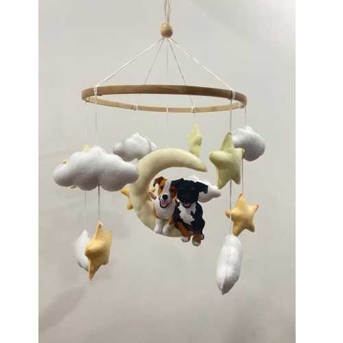 Custom Dog Mobile, Personalized Dog On The Moon Mobile, Nursery Nursery Decor, Hanging Mobile, Cirb Mobile, Nursery Baby Mobile