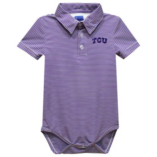 Infant Vive La Fete  Purple TCU Horned Frogs Polo Pencil Stripe Bodysuit