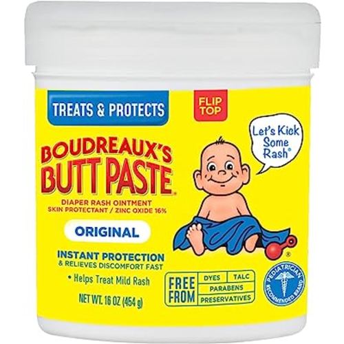 Boudreaux's Butt Paste Original Diaper Rash Cream, Ointment for Baby, 16 oz Flip-Top Jar