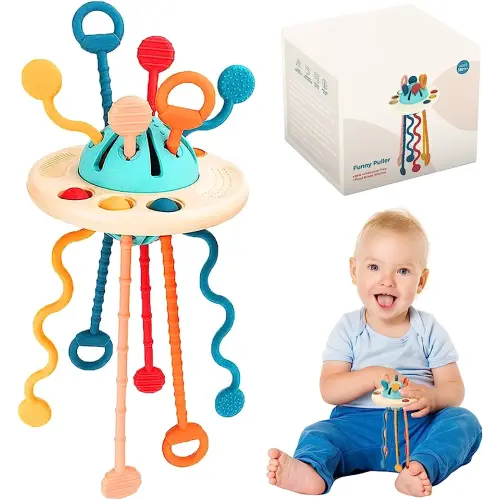 Montessori Toys 12-18 Months, Sensory Toys for Toddlers 1-3 UFO Food Grade Silicone Pull String Activity Toy Travel Toys for Toddlers 1-3 Year Old,Christmas Birthday Gift for Boys Girls Kids Age 1-5