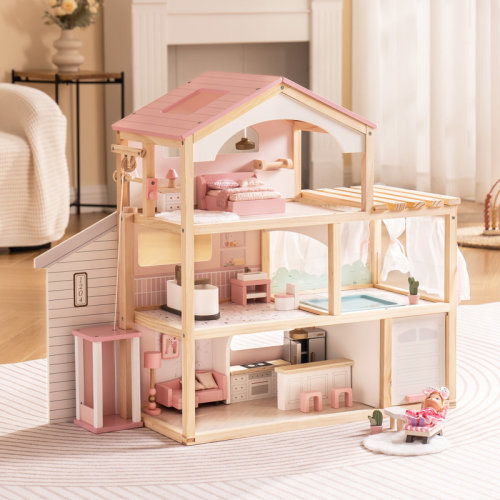 ROBUD Large Wooden Dollhouse, Doll Villa With Furniture, With Elevator, Garage, Pavilion, And Swimming Pool, Gift For Children Aged 3, 4, 5, 6 And Up & Reviews | Wayfair