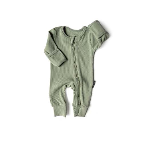 Ribbed 2-Way Zip Romper - Sage