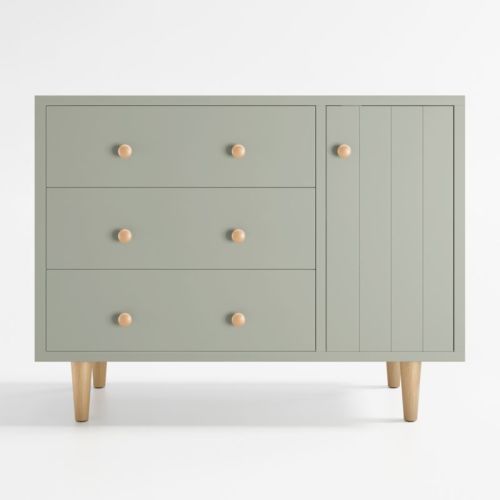 Finn Narrow Sage Green Wood 3-Drawer Kids Dresser with Door