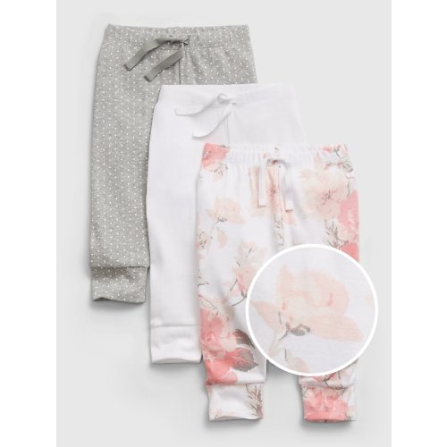 Baby 100% Organic Cotton Pull-On Pants (3-Pack) in optic white floral, size: 0-3 M