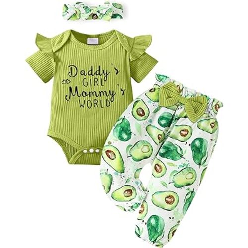 AMAWMW Newborn Baby Girl Clothes Infant Baby Ruffle Romper Pants Summer Outfits 4PCS Gifts Set Toddler Girls' Clothing