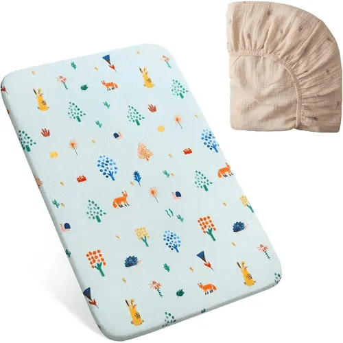 Pack and Play Mattress,38x26 Pack N Play Mattresses for Baby and Toddlers,Soft High Density Foam Pack N Play Mattress Pad with Removable Jacquard Cover,and Muslin Pack N Play Sheet for Replacement