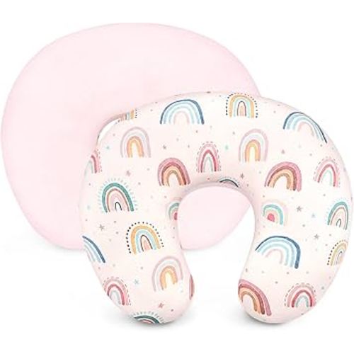 Nursing Pillow Cover 1 Pack, Removable Nursing Pillow Cover for Breastfeeding Pillows, Super Soft Comfortable Slipcover for Boy and Girls, Pink & Rainbow