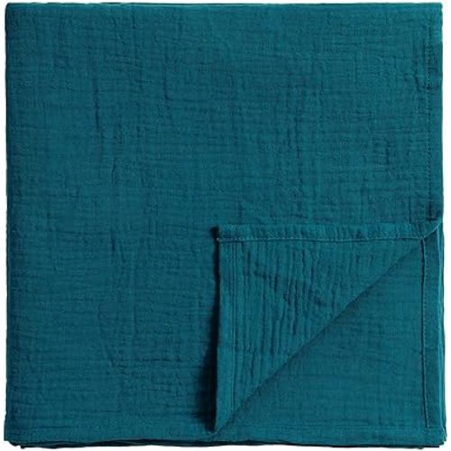 Meracorallo Muslin Swaddle Blanket, 100% Cotton Receiving Blanket Soft and Breathable Swaddle Wrap for Baby Boys and Girls, Teal Blue