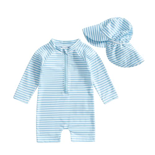 Baby Boys Swimsuit Onepiece Striped Zipper Swimwear Baby Toddler Girls Bathing Suit Rash Guard Swimming Sunsuit