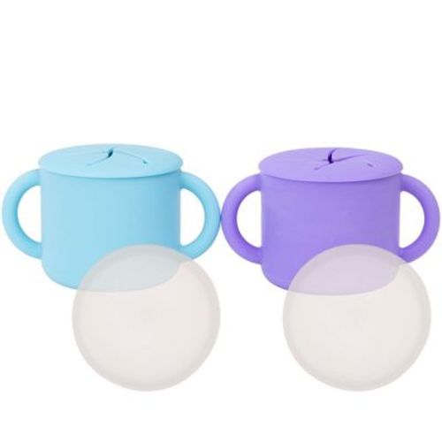 Weesprout Snack Containers, Food Grade Silicone Cups, Spill-proof Tops For Toddlers & Babies - Set Of 2 (bright Blue, Bright Green)