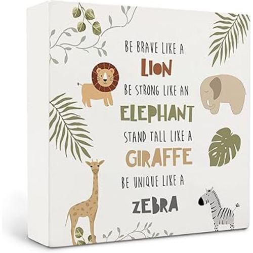 Qvapt Safari Animals Nursery Wood Box Sign, Wild Animals Nursery Desk Decor, Safari Animal Decor, Wild Animal Gifts for Kids, 5x5 Inches
