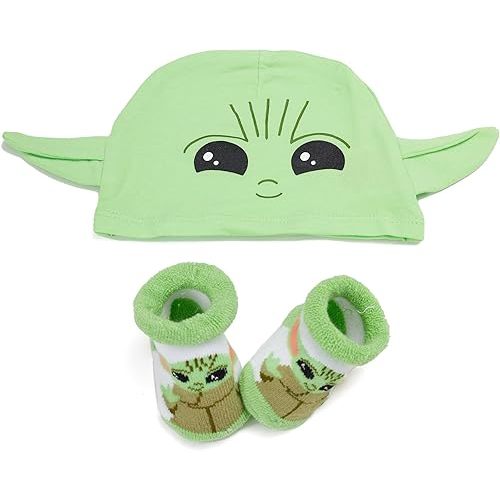 STAR WARS Baby Boys The Mandalorian Cap and Bootie Set - Baby Yoda Baby Gift Set with Hat and Socks