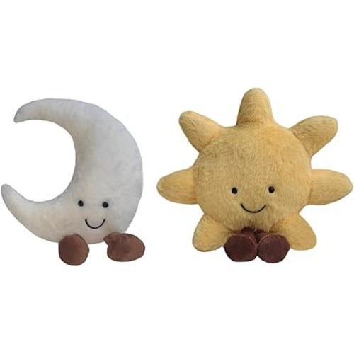 New Sun Plush Moon Plush Toy,Soft Bedside Sofa Pillows Stuffed Animal Plushie Doll Toys Room Decoration Gift for Kids Children (Sun+Moon), Yellow