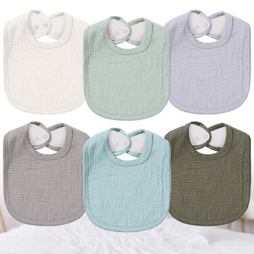 Muslin Bibs - 6 Packs Boy Bibs 0-36 Months with Snap,Drool Bib for Unisex Boys and Girls,Muslin Soft Set for Drooling,Eating,Teething