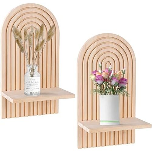 2 Pack Boho Arch Shelf Wooden Boho Wall Decor, Decorative Bohemian Rainbow Hanging Shelves for Nursery Bedroom Living Room Wall Book/Candle Holder