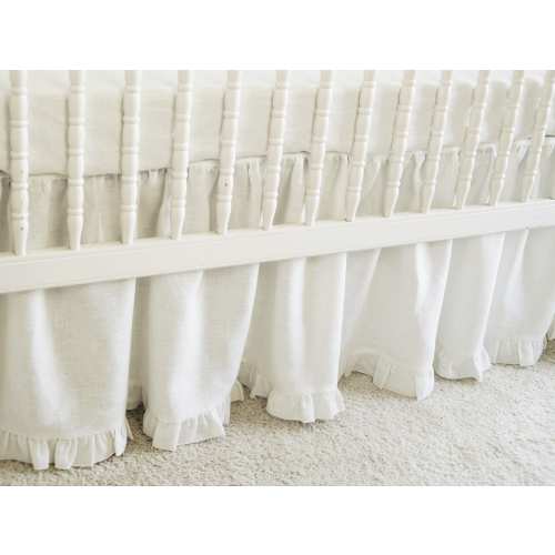 White Linen Crib bedding - gathered skirt with ruffle