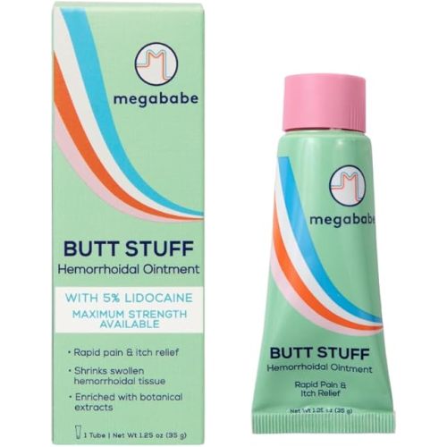 Megababe Hemorrhoidal Ointment | with 5% Lidocaine | Rapid Pain & Itch Relief | Shrinks Swollen Hemorrhoidal Tissue | 1.25 oz