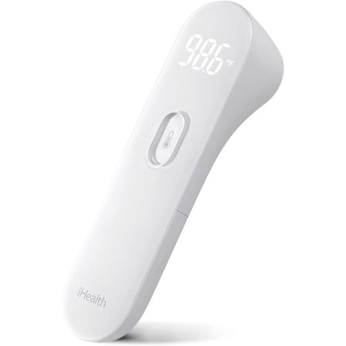 iHealth No-Touch Forehead Thermometer, Infrared Digital Thermometer for Adults and Kids, Touchless Baby Thermometer, 3 Ultra-Sensitive Sensors, Large LED Digits, Quiet Vibration Feedback, Non Contact - White