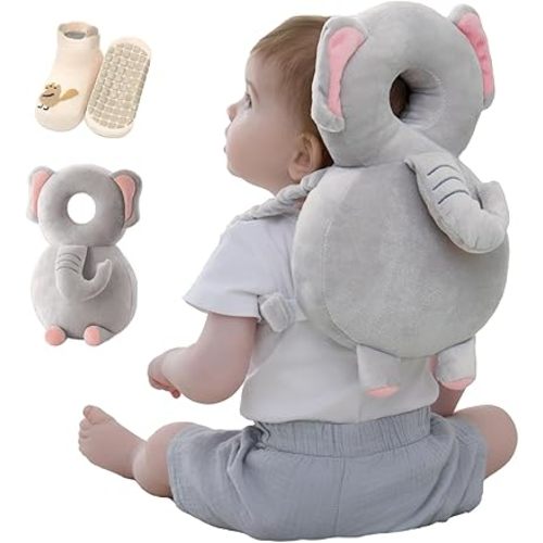 Baby Head Protector Backpack with Safety, Toddler Adjustable Head Protection for Baby Walking and Falling Crawling, 0.5-3 Years 6-36 Months, Elephant