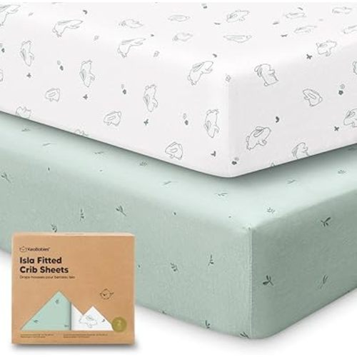2-Pack Crib Sheets for Boys, Girls - Viscose Derived from Bamboo Fitted Crib Sheet, Baby Crib Sheets Neutral, Crib Mattress Sheet, Toddler Bed Sheets, Baby Sheets for Crib Fitted Sheets (Bunnies)