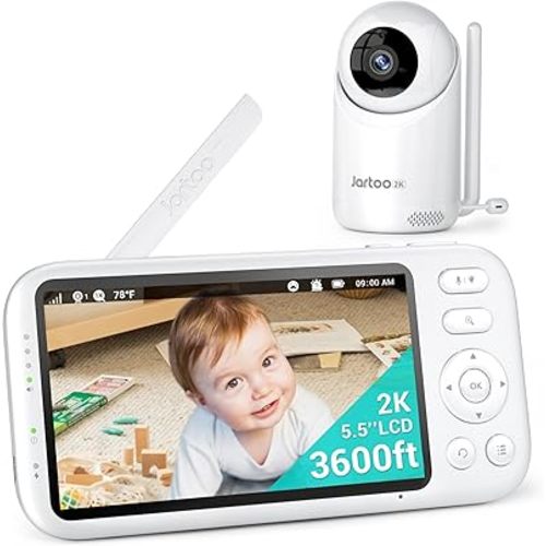 2K Video Baby Monitor with Camera and Audio, 3600ft Long Range Baby Monitor No WiFi 5.5" FHD Screen ANC Baby Camera Wireless, Room, Portable, Night Vision, 2-Way Talk, AI Cry Detect, 6000mAh