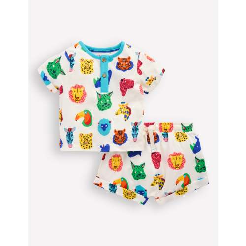 Short Sleeve Printed Play Set-Multi Jungle Faces