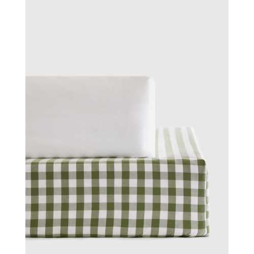 Organic Percale Gingham Crib Sheet 2-Pack in Olive