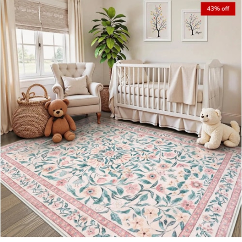 Mavis Modern Parisian Garden Floral Pink Area Rug - Lahome