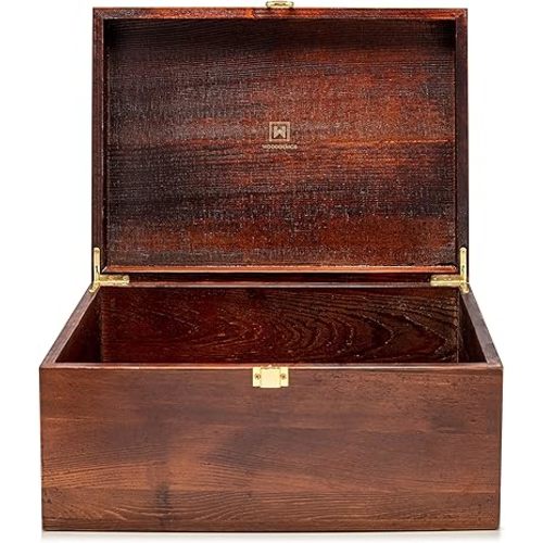 Wooden Gift Boxes - Large Memory Box For Keepsakes, Decorative Boxes With Lids, Wooden Box With Hinged Lid, Stash Box, Brown Box, Wood Boxes, Storage Box With Lid, Wooden Storage Box Wood Box With Lid (Chocolate Brown)