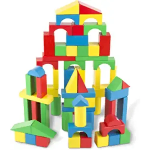 Toy: Melissa & Doug Wooden Building Blocks Set - 100 Blocks in 4 Colors and 9 Shapes - Classic Kids Toys, STEAM Toy, Colored Wood Blocks For Toddlers